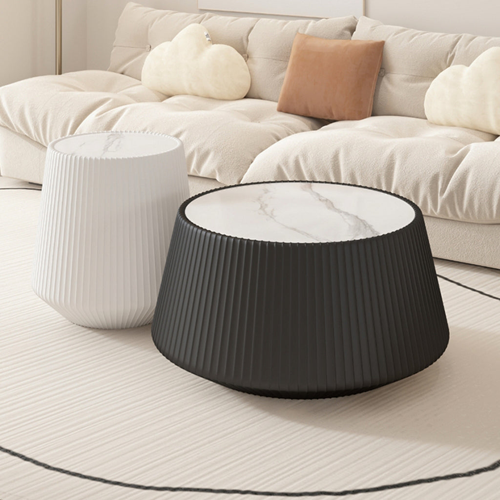Light Sintered Stone Top Cup Shape Leather Coffee Modern Sofa Table For Living Room Furniture  Each Tabletop Has A Unique Grey Pattren