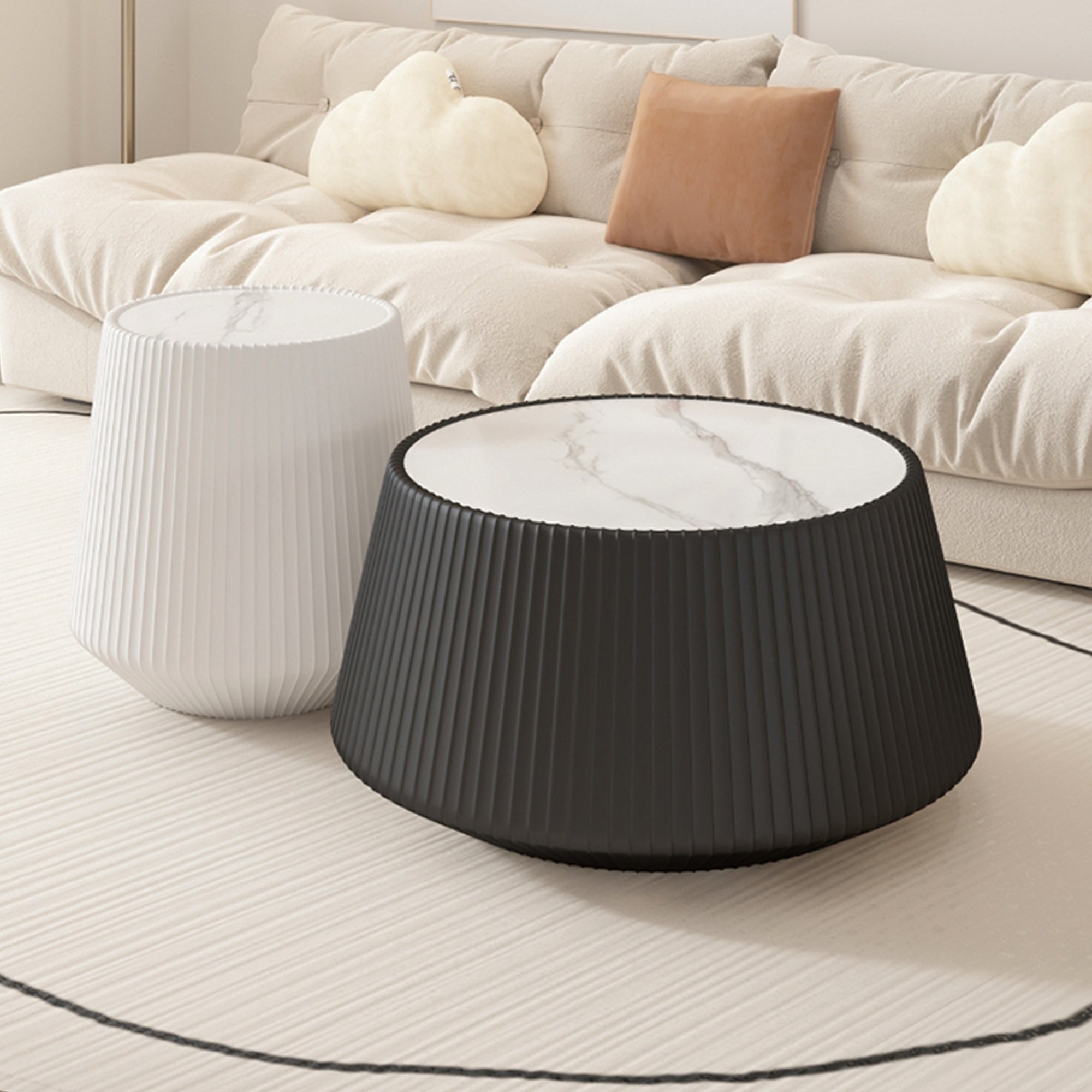 Light Sintered Stone Top Cup Shape Leather Coffee Modern Sofa Table For Living Room Furniture  Each Tabletop Has A Unique Grey Pattren