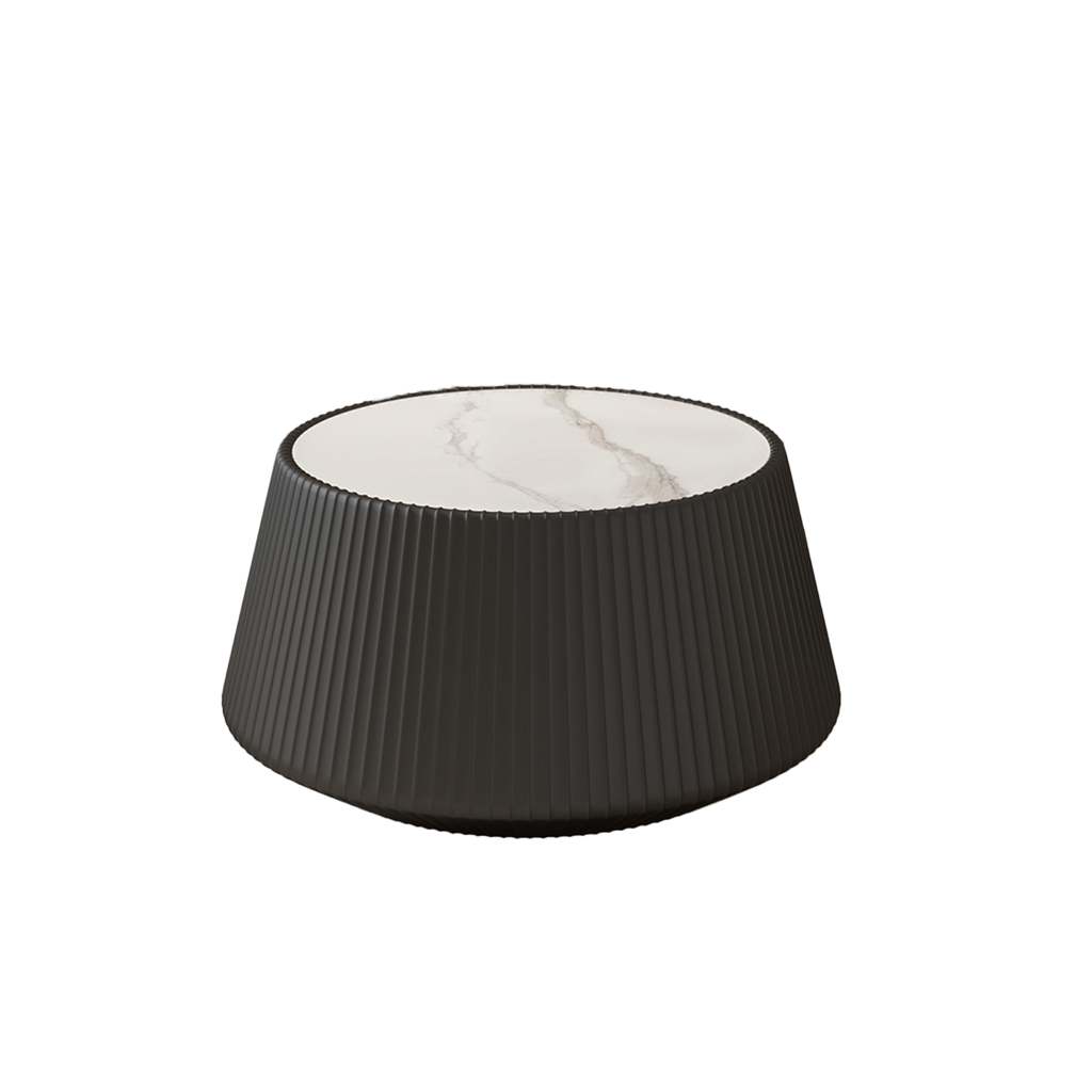 Light Sintered Stone Top Cup Shape Leather Coffee Modern Sofa Table For Living Room Furniture  Each Tabletop Has A Unique Grey Pattren