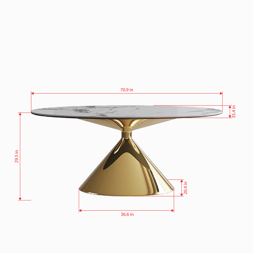 71 Modern Luxury Marble Dining Table Set For 4-6 People - Oval Kitchen Table With Gold Stainless Steel Base  - Elegant Contemporary Dining Room Furniture-Only Table