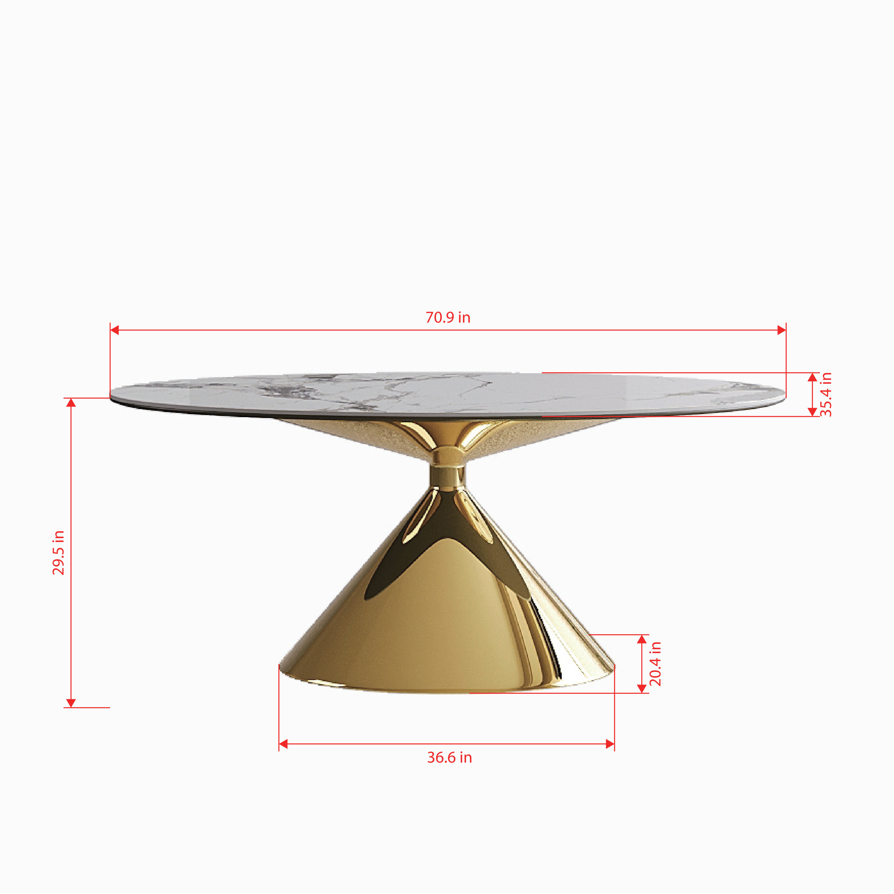 71 Modern Luxury Marble Dining Table Set For 4-6 People - Oval Kitchen Table With Gold Stainless Steel Base  - Elegant Contemporary Dining Room Furniture-Only Table
