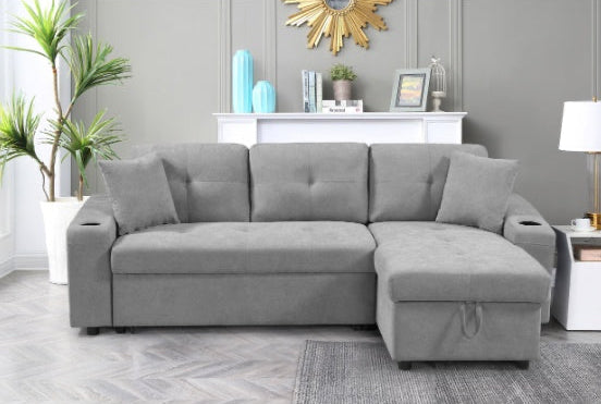 Convertible Sectional Sofa With Armrest Storage