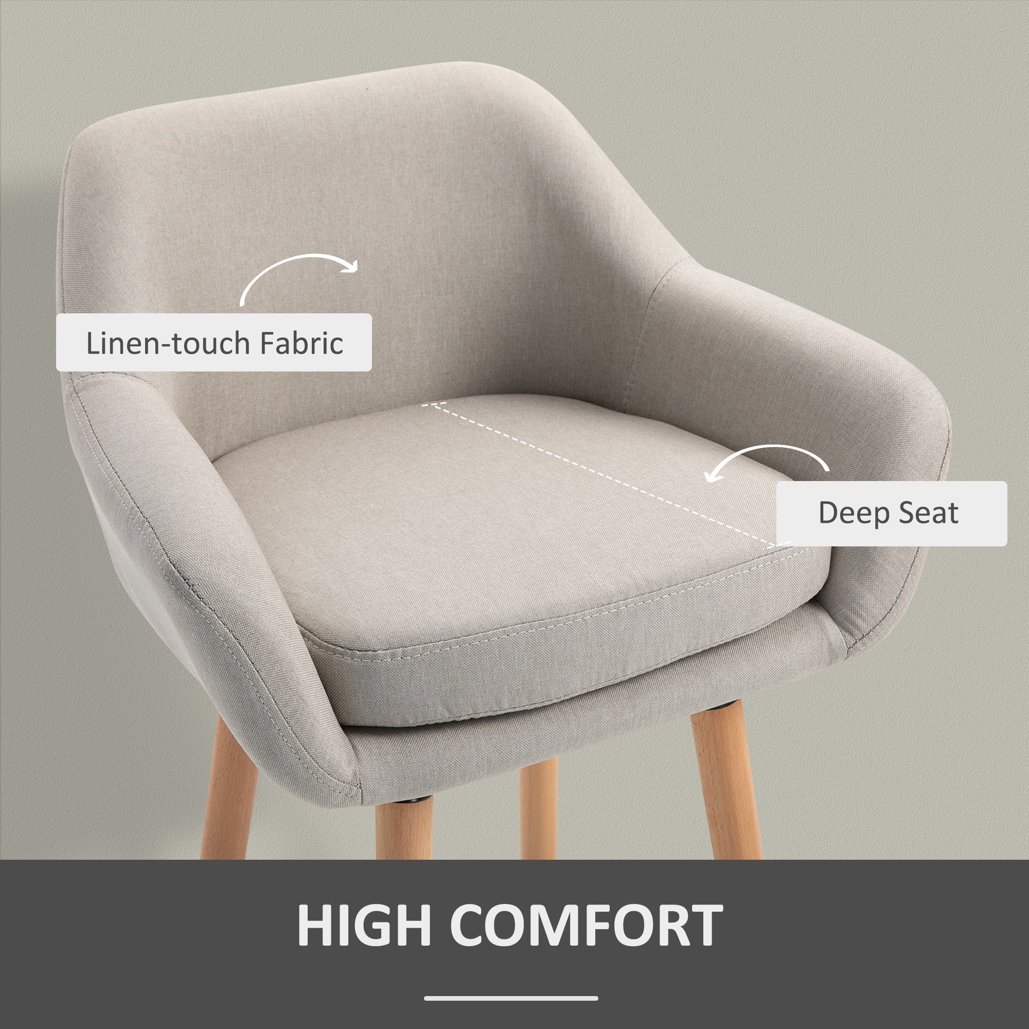 Set Of 2 Bar Stools Modern Upholstered Seat Bar Chairs W/ Metal Frame, Solid Wood Legs Living Room Dining Room Fabric Furniture - Beige