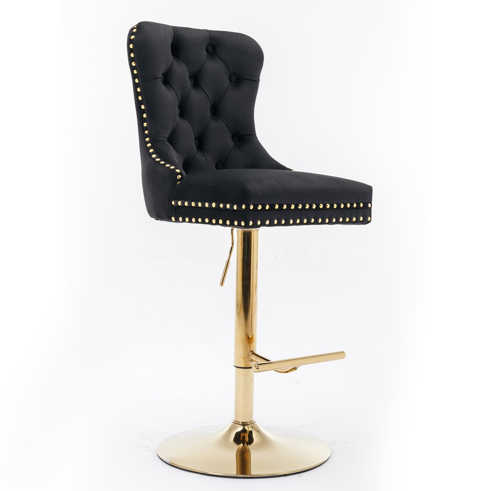 A&A Furniture,Thick Golden Swivel Velvet Barstools Adjusatble Seat Height From 27-35 Inch, Modern Upholstered Bar Stools With Backs Comfortable Tufted For Home Pub And Kitchen Island  Black,Set Of 2