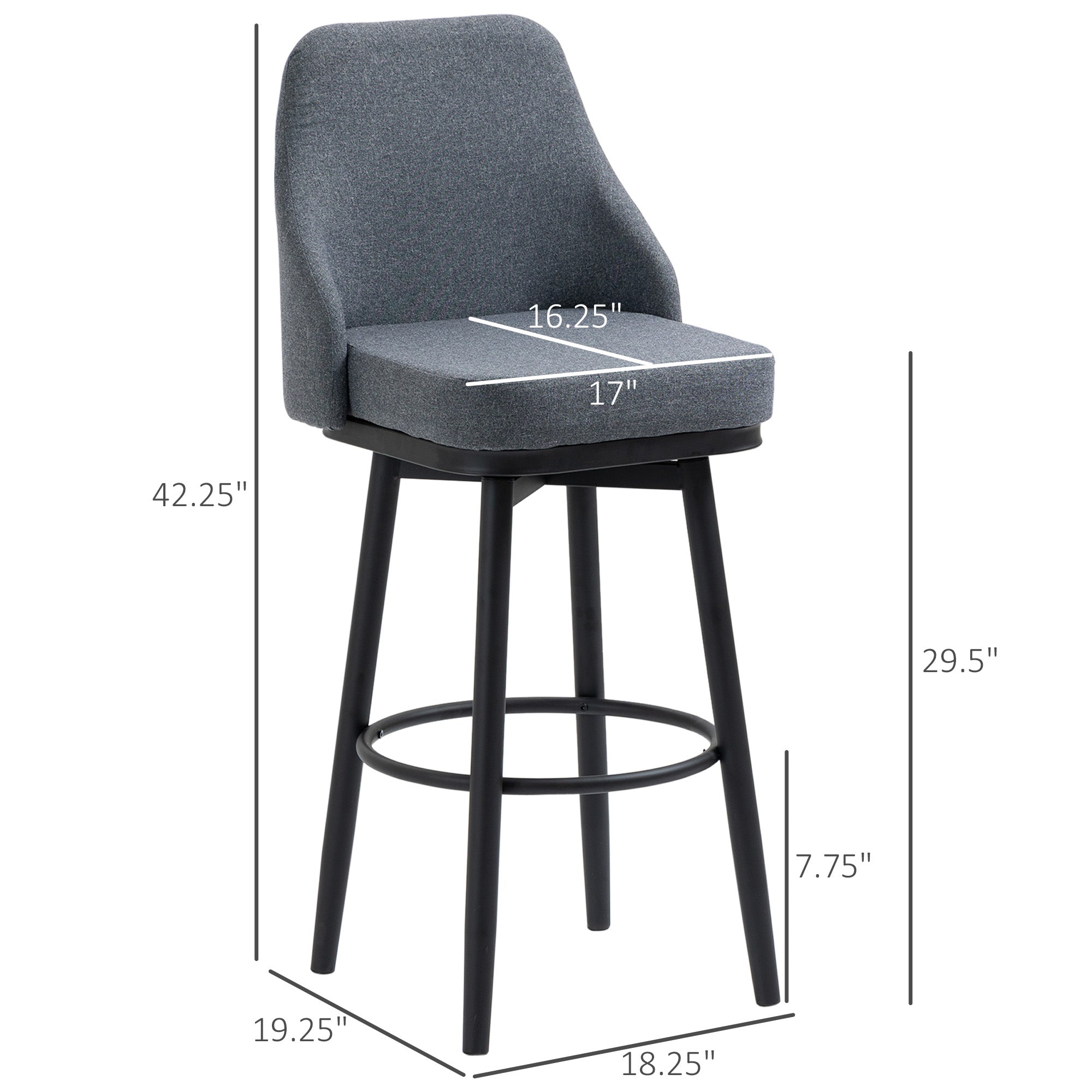 Modern Bar Stools, Set Of 2 Swivel Kitchen Chairs, Dark Gray