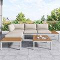 Outdoor Patio&Backyard Furniture Garden Lounge Set For 4 People, Space Saving Thick Quality L-Shaped Corner Sofa With Wooden Table, Beige