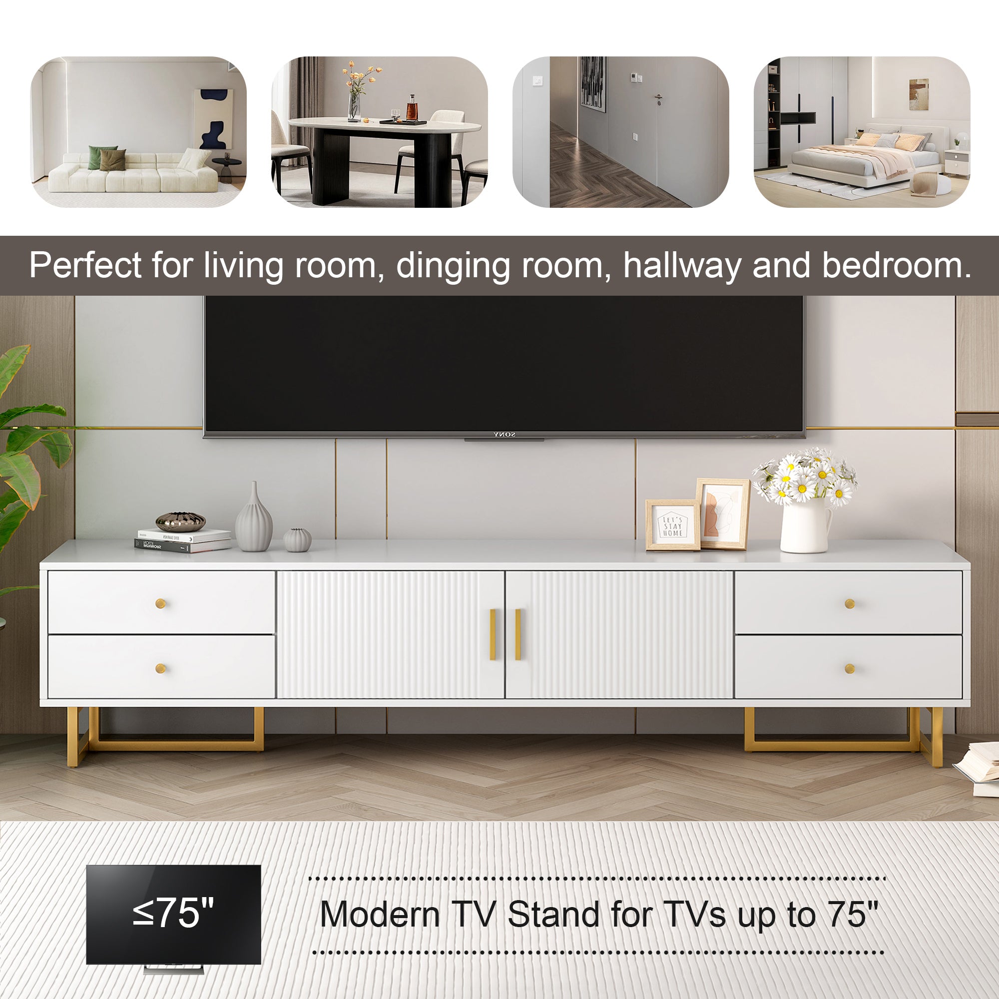 VIBE HAUS TV Stand For 65  Inch TV, Entertainment Center TV Media Console Table, Modern TV Stand With Storage, TV Console Cabinet Furniture For Living Room