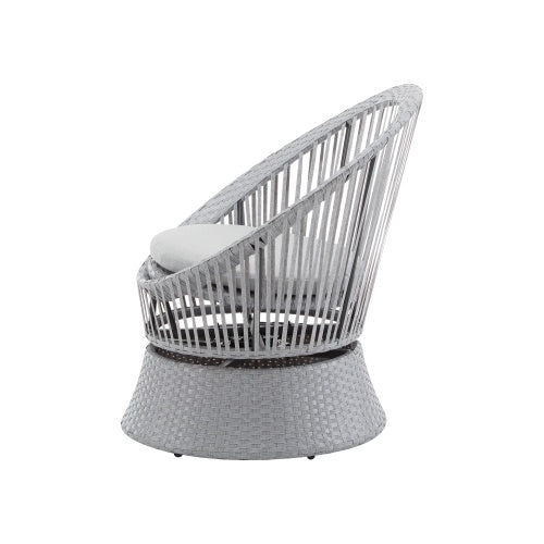 Set Of 2  26.7 Modern Gray Wicker Lounge Chair With Rattan And Iron Frame, Featuring A Stylish Round Design, Perfect For Living Room, Patio, Or Balcony Relaxation