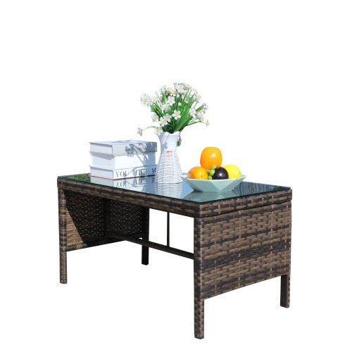 Outdoor Patio Furniture 1 Coffee Table With Clear Tempered Glass