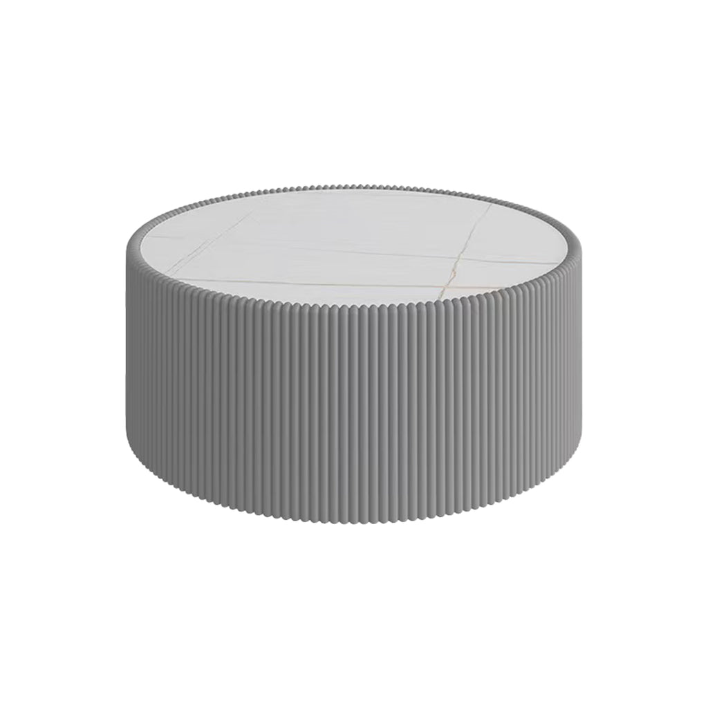 Light Sintered Stone Top Cylinder Shape Leather Coffee Modern Sofa Table For Living Room Furniture  Each Tabletop Has A Unique Gold Pattern