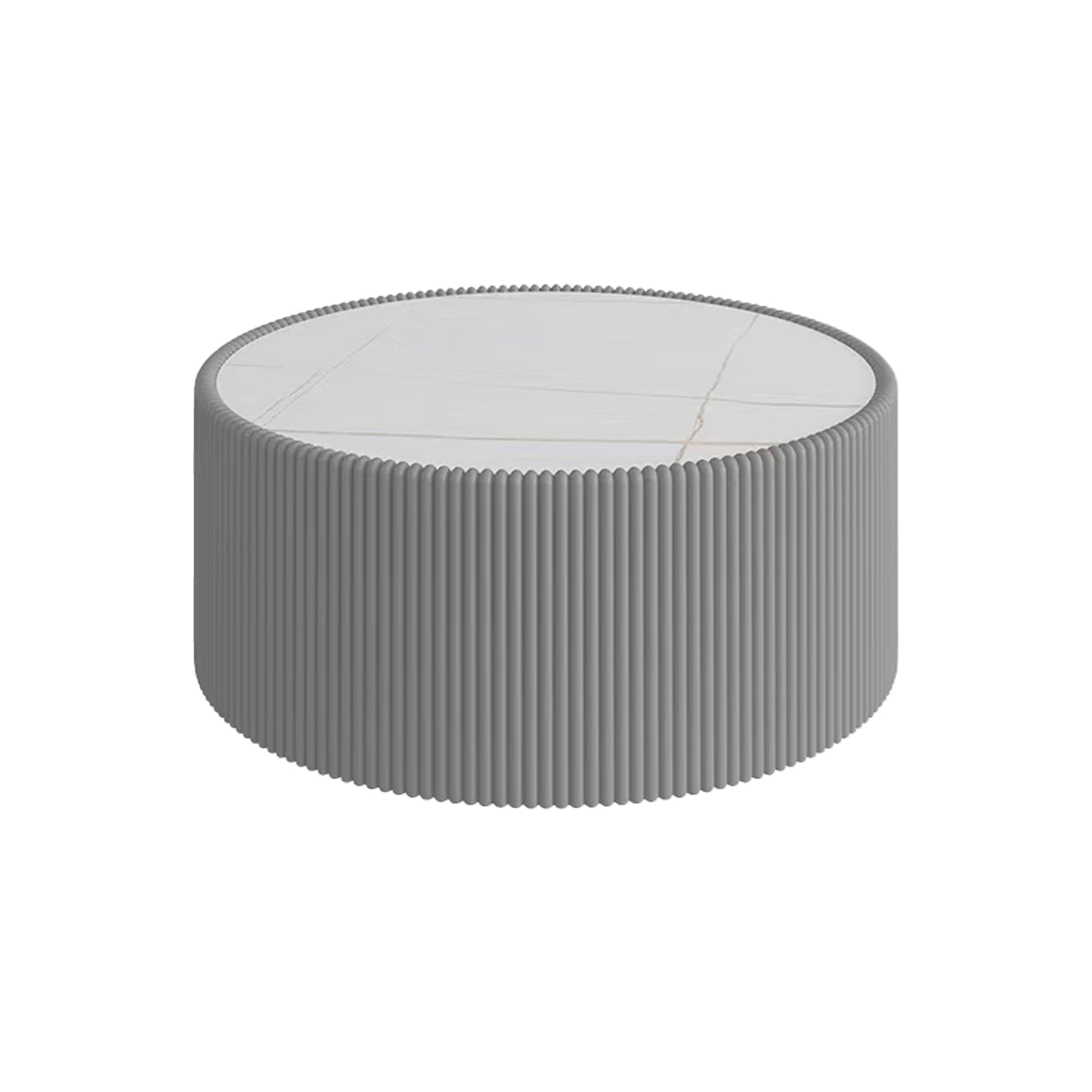 Light Sintered Stone Top Cylinder Shape Leather Coffee Modern Sofa Table For Living Room Furniture  Each Tabletop Has A Unique Gold Pattern