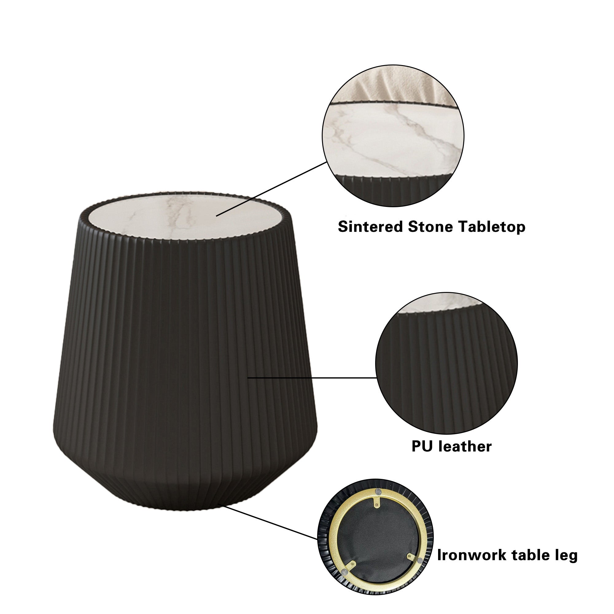 Light Sintered Stone Top Cup Shape Leather Coffee Modern Sofa Table For Living Room Furniture   Each Tabletop Has A Unique Grey Pattren