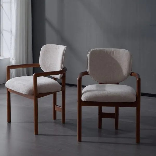 Dining Chairs Set Of 2 Upholstered Arm Chairs, Rubber Wood Accent Chairs Beige Fabric Seating, 300 LBS Weight Capacity