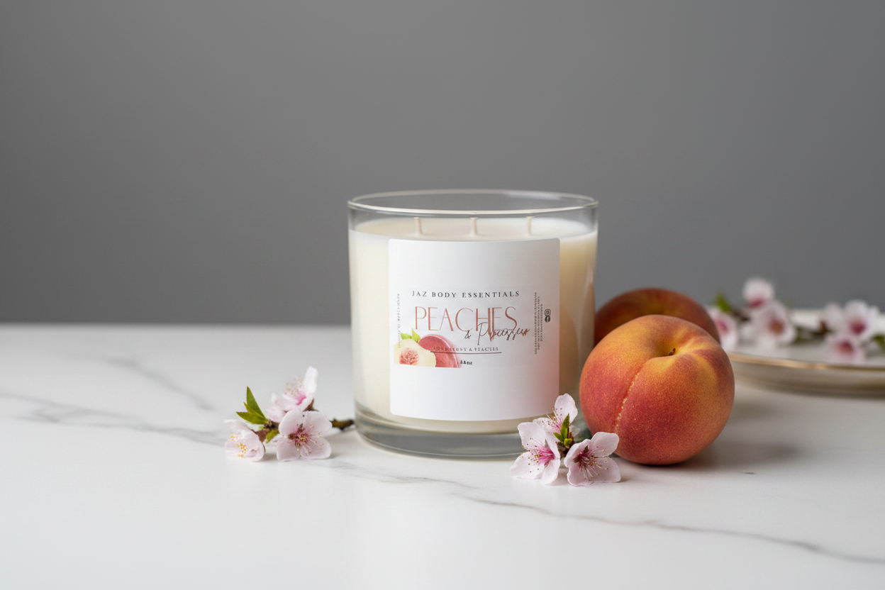 Peaches and Prosecco Scented 4 Wick 36oz Candle Jaz Body Essentials
