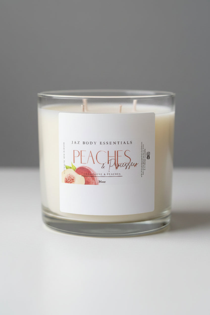 Peaches and Prosecco Scented 4 Wick 36oz Candle Jaz Body Essentials